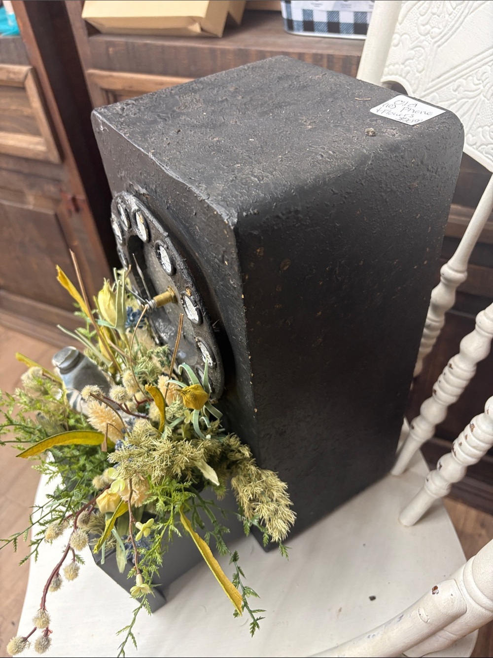 Handmade Black Vintage-Style Floral Clock Planter - Picture 6 of 7